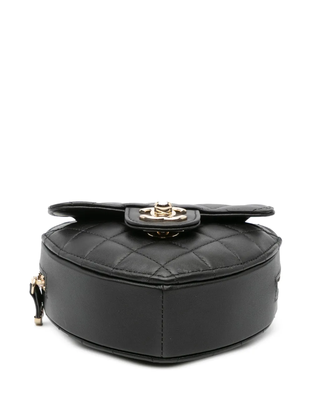 Pre-owned Chanel 2021 Mini Lambskin Cc In Love Heart Crossbody Bag In Black