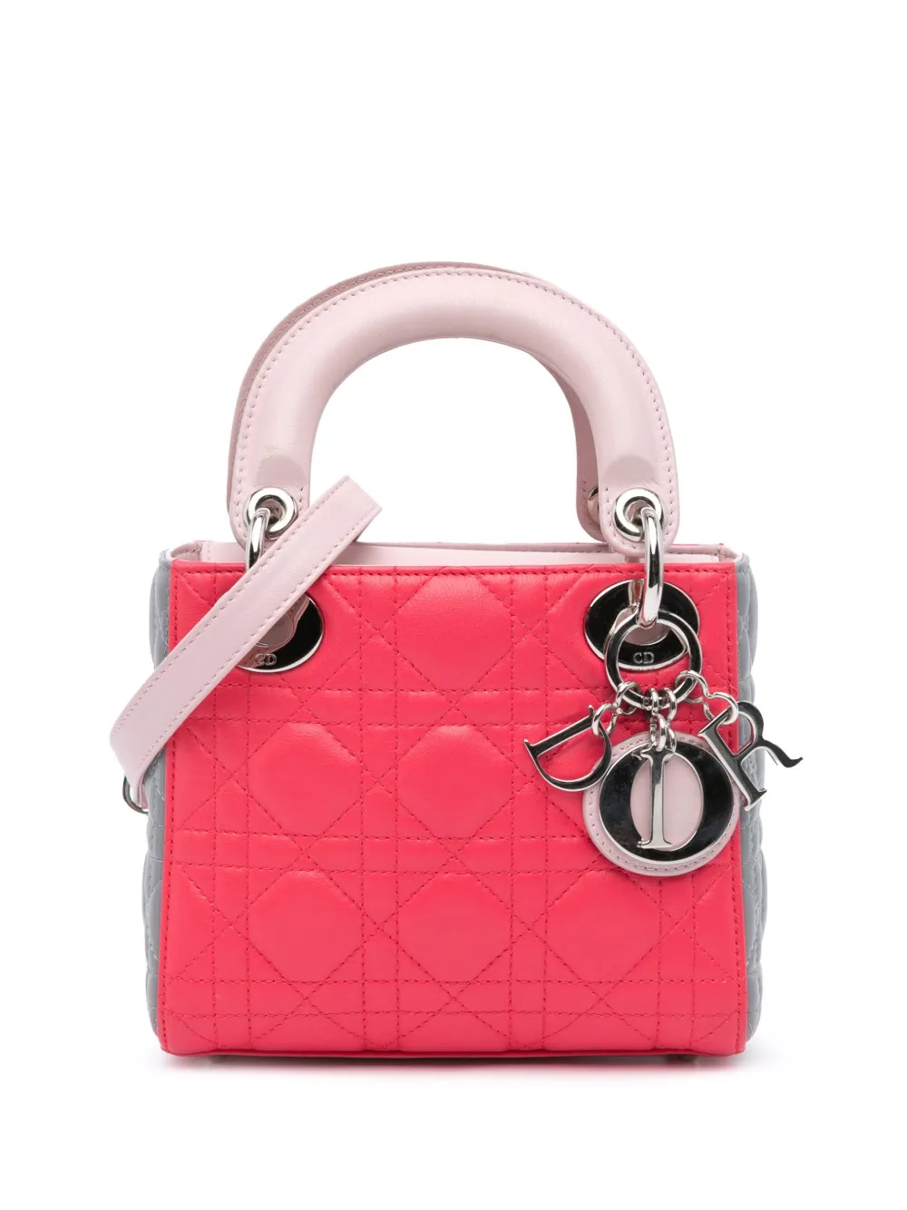Christian Dior Pre-Owned 2014 ミニ トリコロール ラムスキン カナージュ レディ ディオール サッチェルバッグ Christian Dior Pre-Owned 2014 ミニ トリコロール ラムスキン カナージュ レディ ディオール サッチェルバッグ