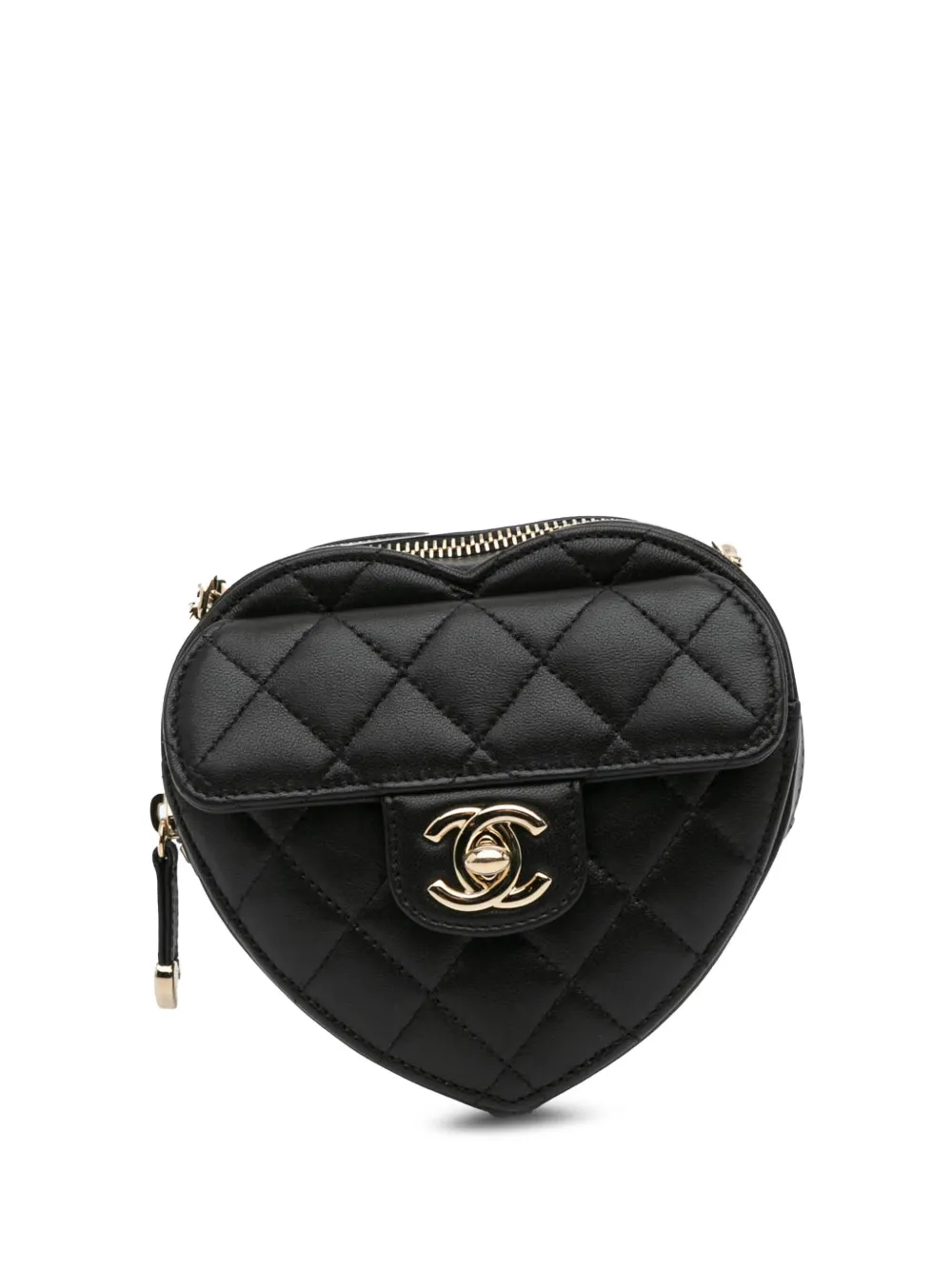 CHANEL Pre-Owned 2021 Mini Lambskin CC in Love Heart crossbody bag | Black | Image 1