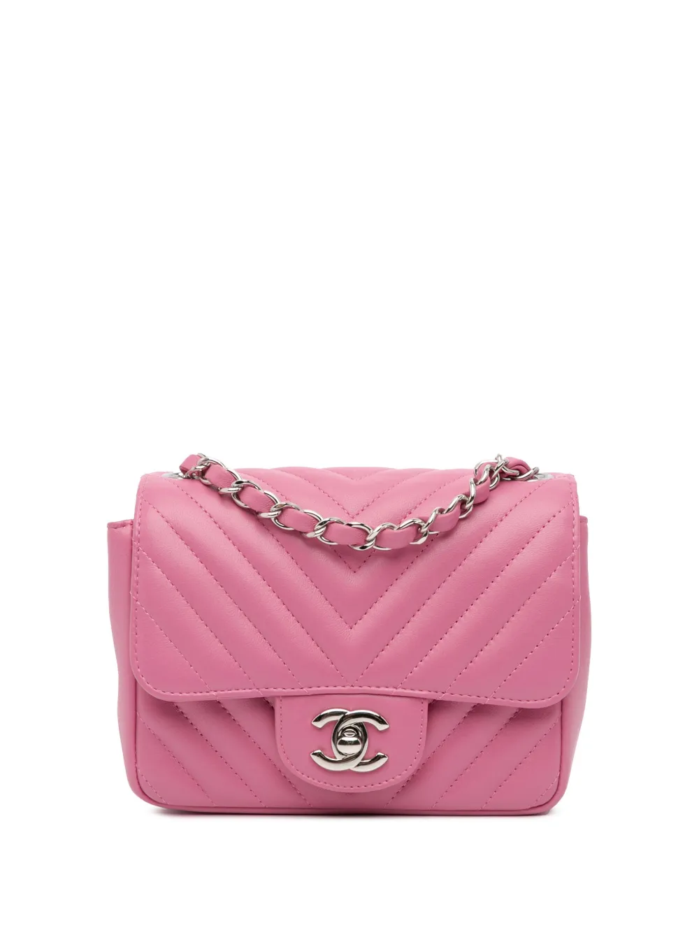 CHANEL Pre-Owned 2020 Mini Square Classic Chevron Lambskin Single Flap crossbody bag | Pink | Image 1
