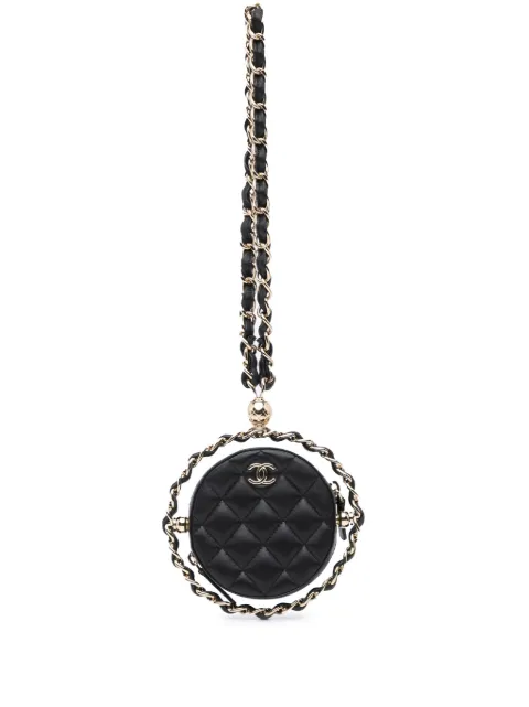 CHANEL Pre-Owned bolsa crossbody CC Quilted Lambskin Round Chain Around Clutch With Chain 2021