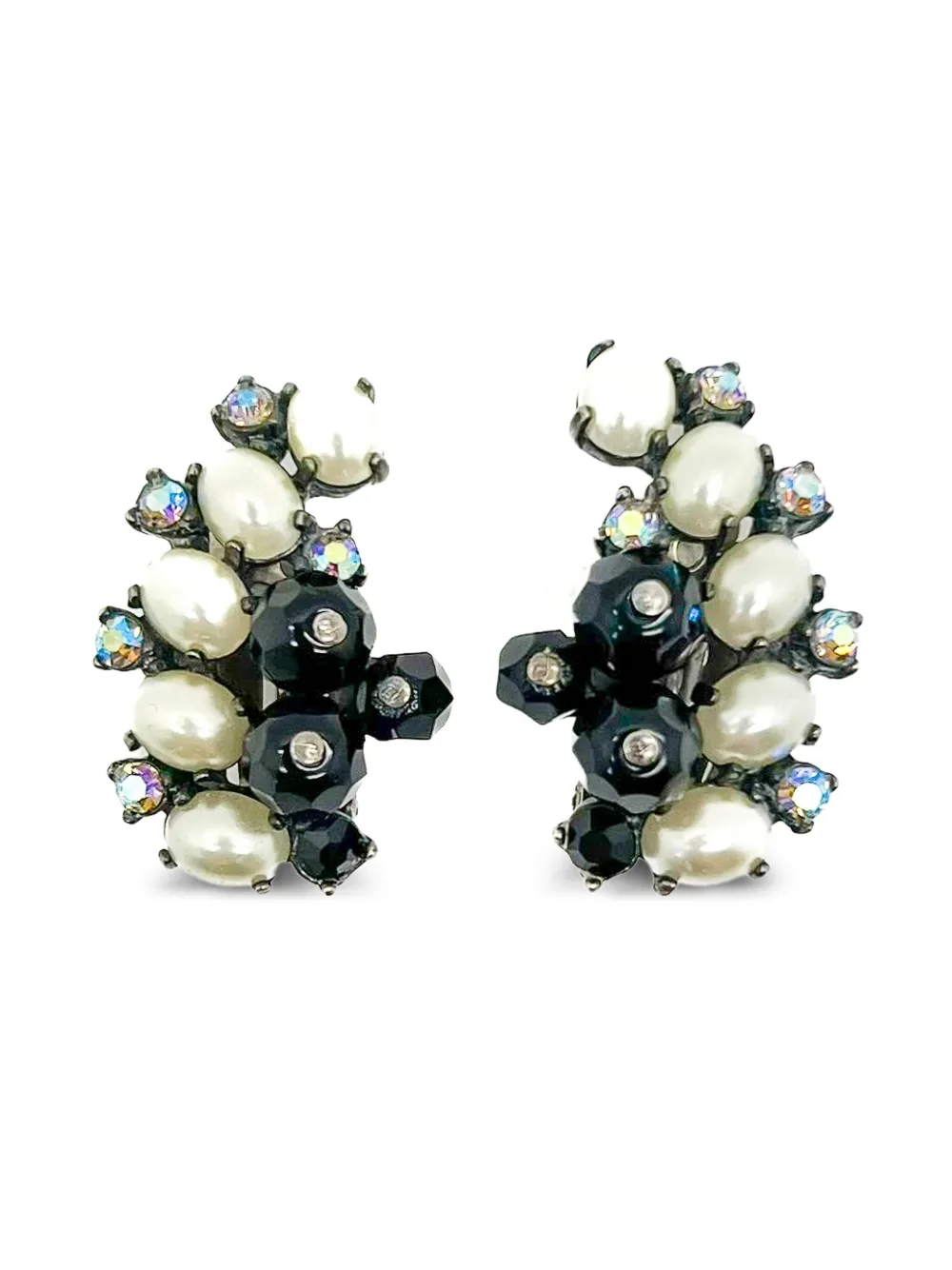 Schiaparelli Vintage クリスタル パール ピアス - ニュートラル Schiaparelli Vintage クリスタル パール ピアス - ニュートラル