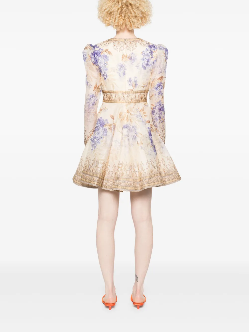 ZIMMERMANN Dawning mini-jurk met watervalhals Beige