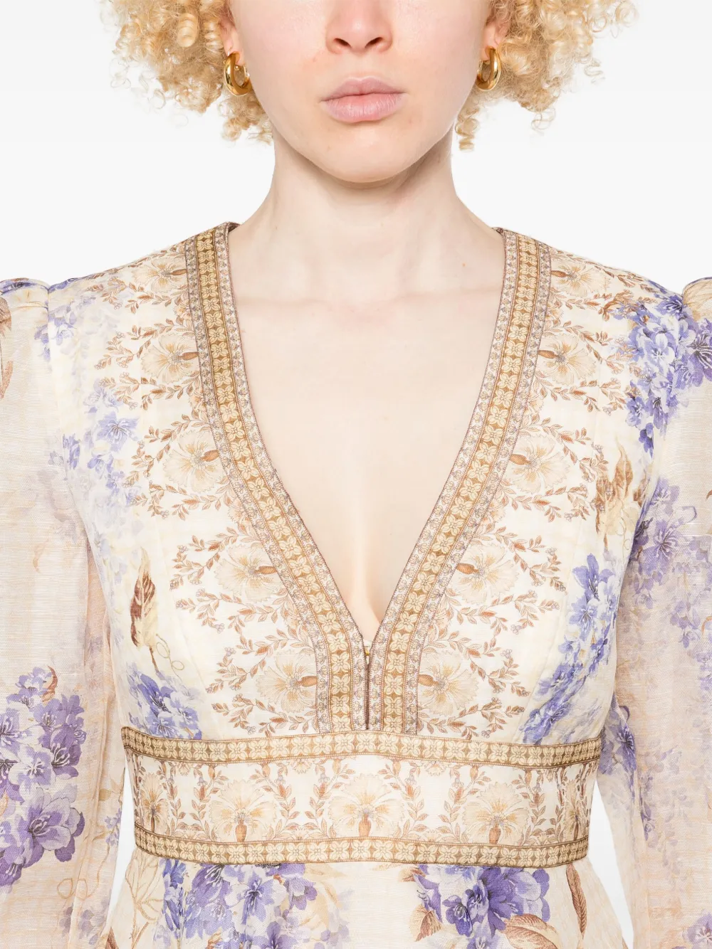 ZIMMERMANN Dawning mini-jurk met watervalhals Beige