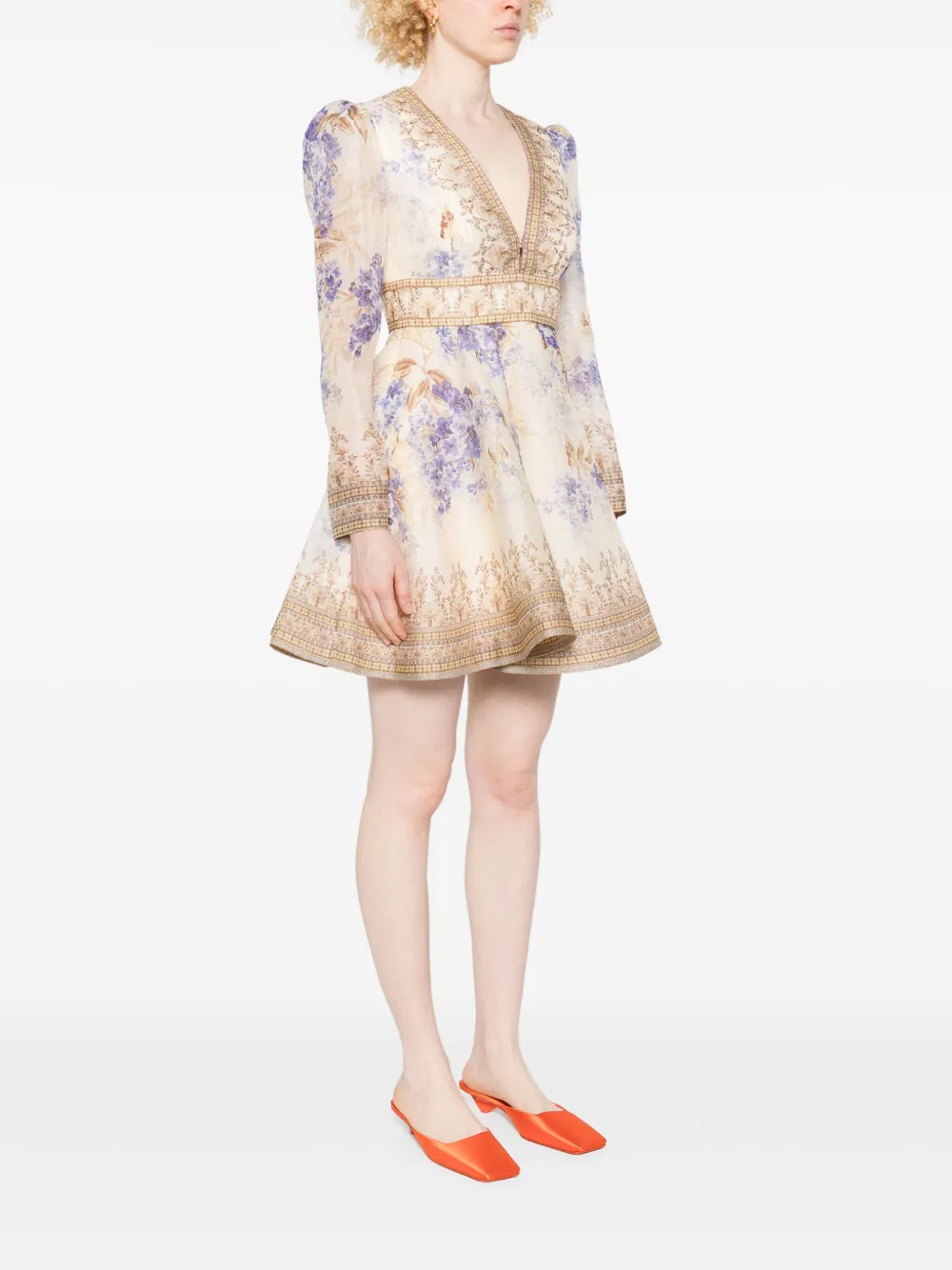 ZIMMERMANN Dawning mini-jurk met watervalhals Beige