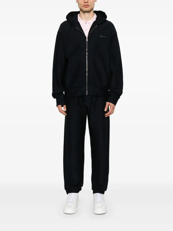 パーカー・フーディ GIVENCHY SS24 Givenchy Sweaters Black (BMJ0LB3 YJ7001) Zipped hoodie in fleece with GIVENCHY Stamp print in - black