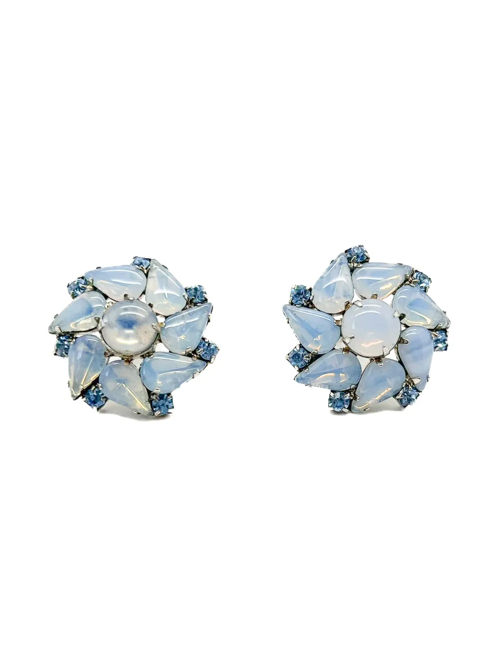 Jennifer Gibson Jewellery 1950s Sunburst opaline glass earrings | Blue | Image 1