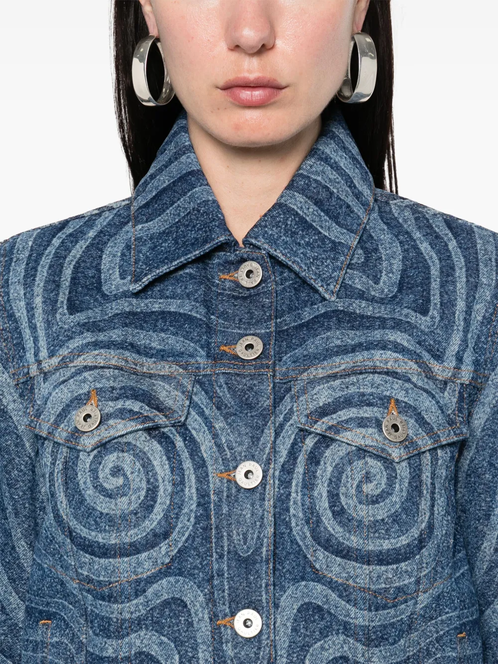 Jean Paul Gaultier Denim jack met Spiral-print Blauw
