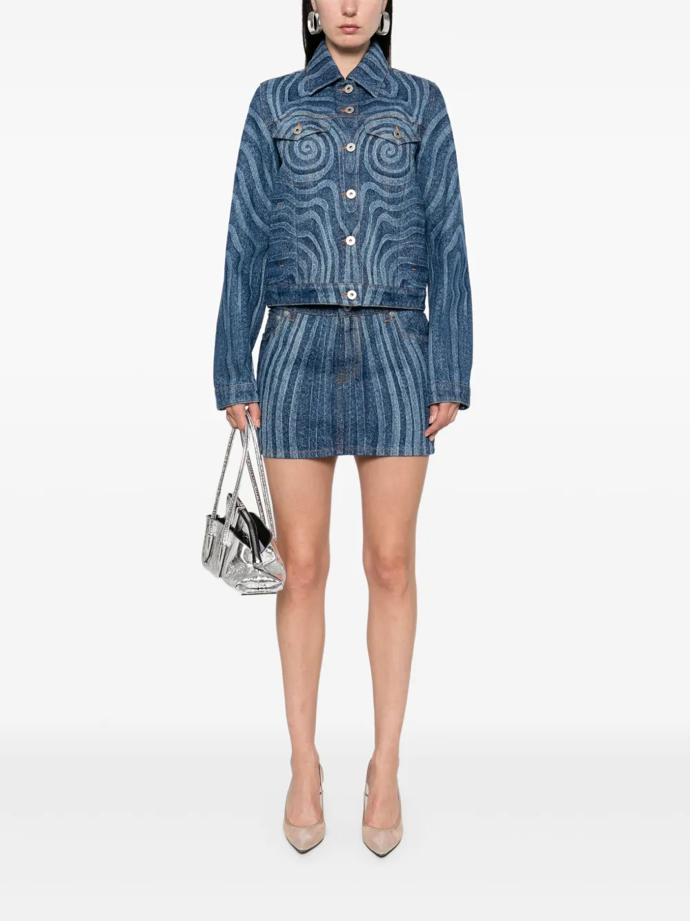 Jean Paul Gaultier Denim jack met Spiral-print Blauw