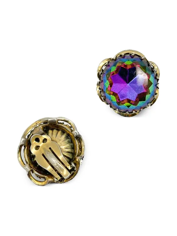 Parure Vintage Lisner Années 50/60 – Broche Et Clips D’oreilles – Doré – Occasion