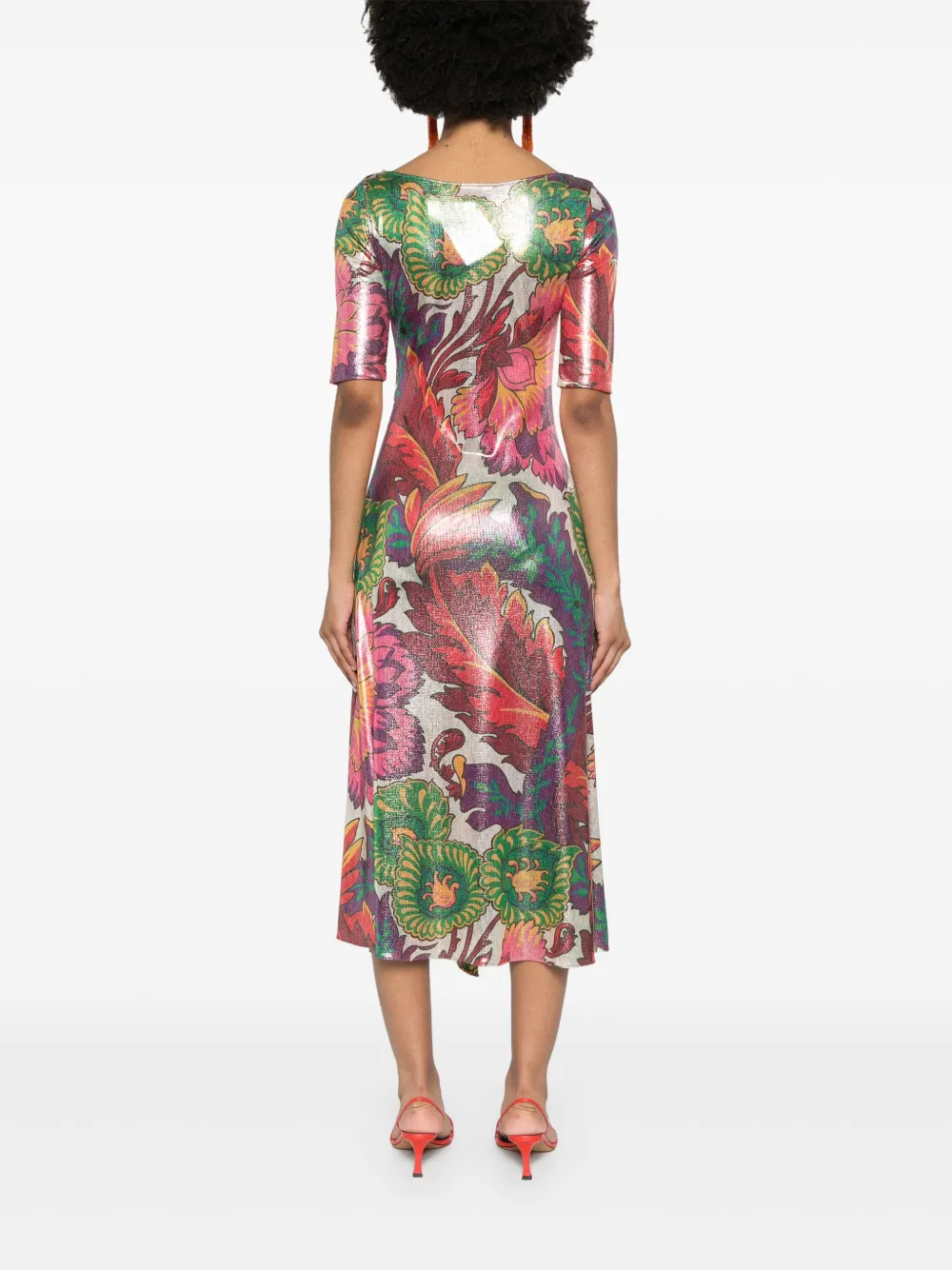 Etro Floral-print Laminated Midi Dress In Green
