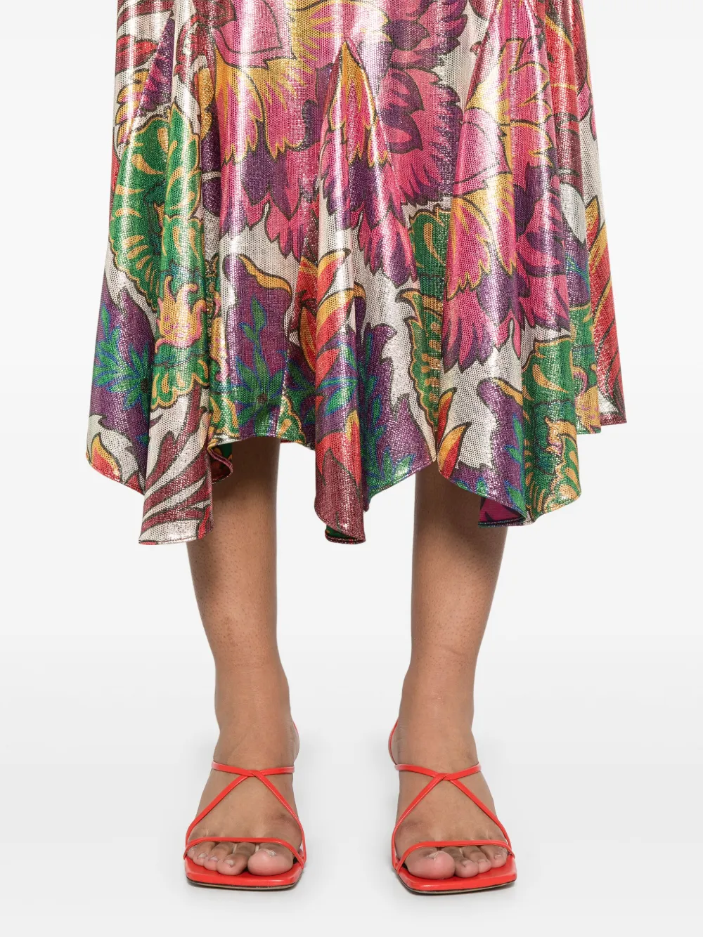 Etro Floral-print Laminated Midi Dress In Green