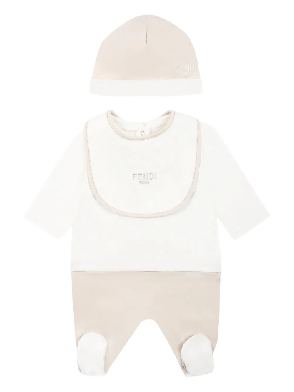 Fendi Kids Babyset met geborduurd logo Beige