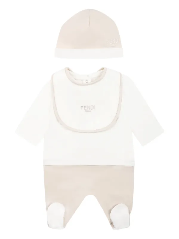2025SS FENDI Baby ロゴベビーグローセット PI WH (C-24m) Fendi Kids Baby Logo Babygrow Set in Beige | Childsplay Clothing