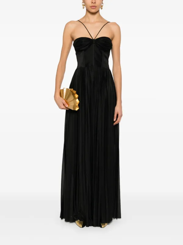 PINKO Bustier Pleated Maxi Dress | Black | FARFETCH