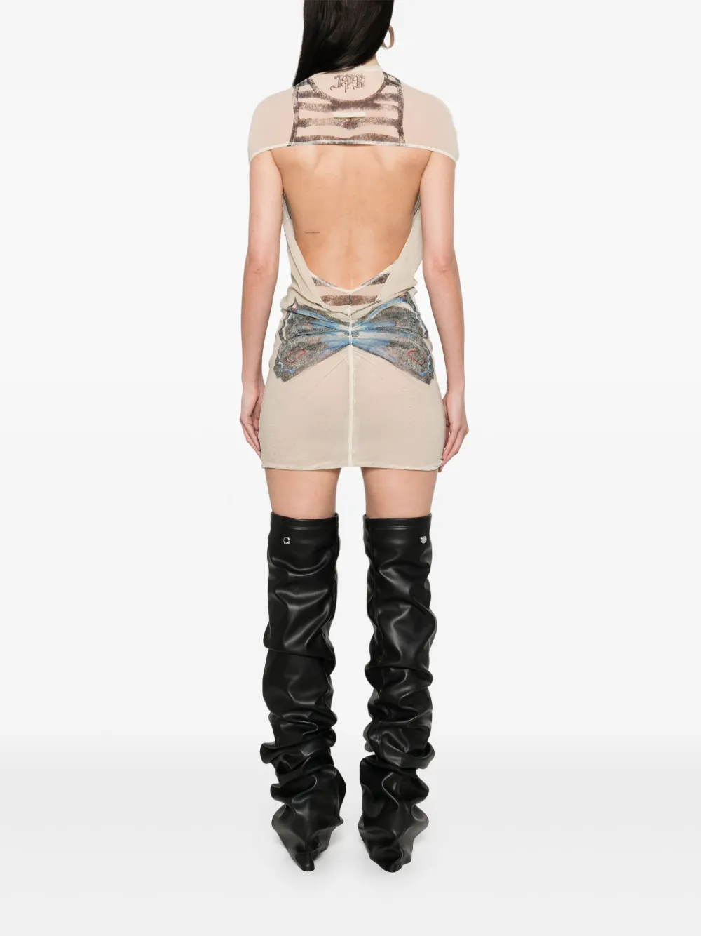 Shop Jean Paul Gaultier Tattoo Rose And Bird Mini Dress In Neutrals