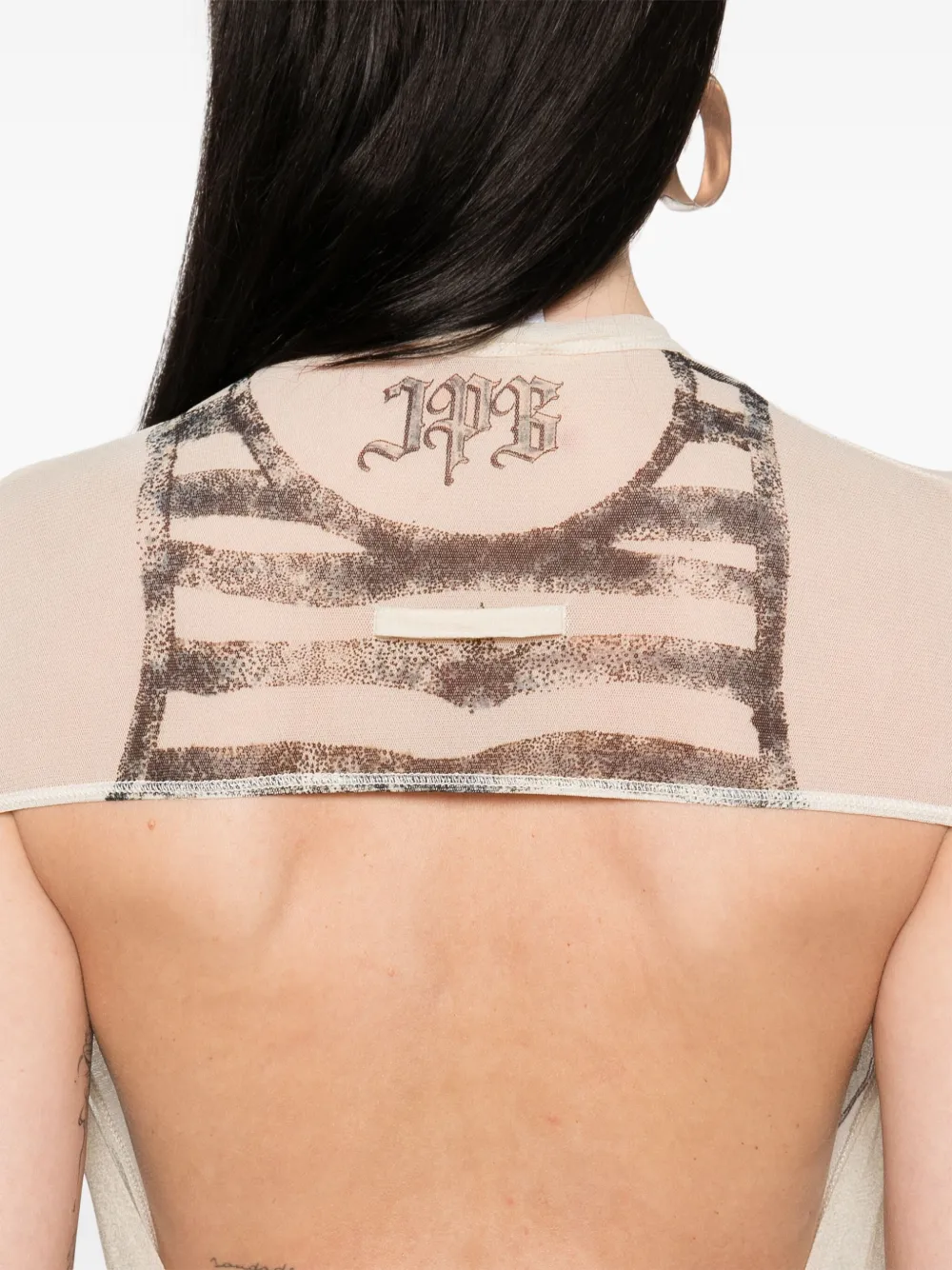 Shop Jean Paul Gaultier Tattoo Rose And Bird Mini Dress In Neutrals