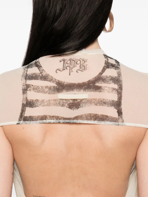 Jean Paul Gaultier Tattoo Rose And Bird Mini Dress Neutrals