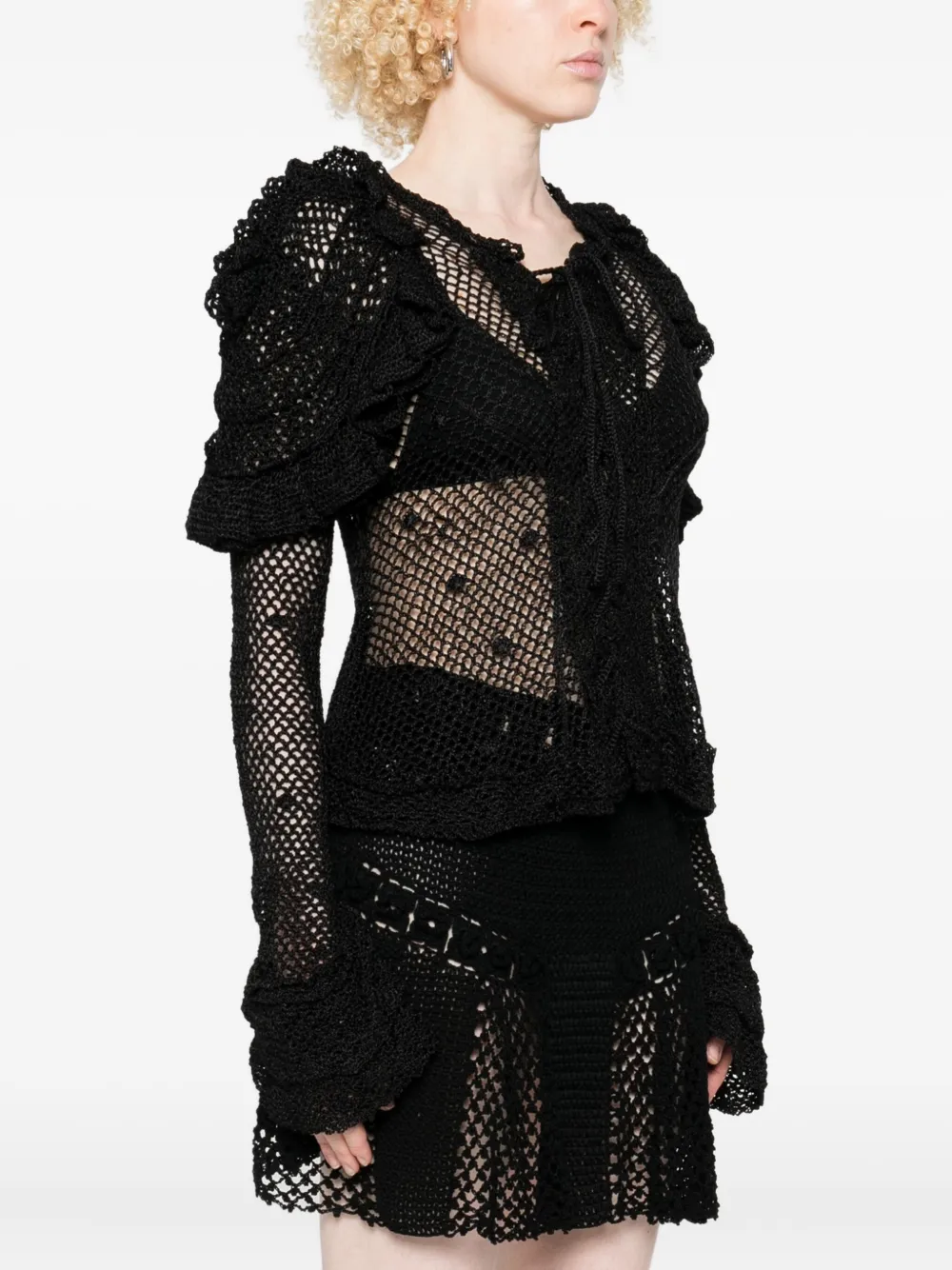  Judy Turner Lucrezia Ruffled Crochet Top - Black 