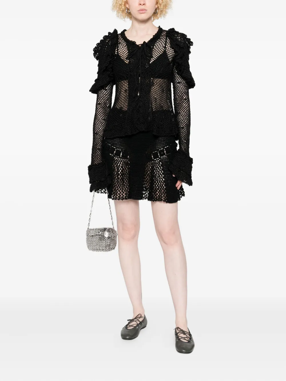 Judy Turner Lucrezia ruffled crochet top - Zwart