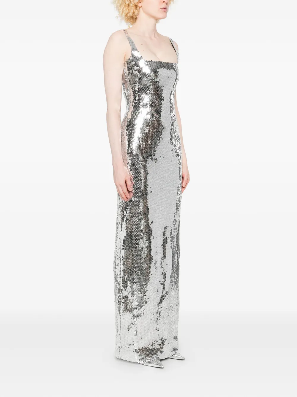 16arlington Electra Sequin Square-neck Gown In Silver