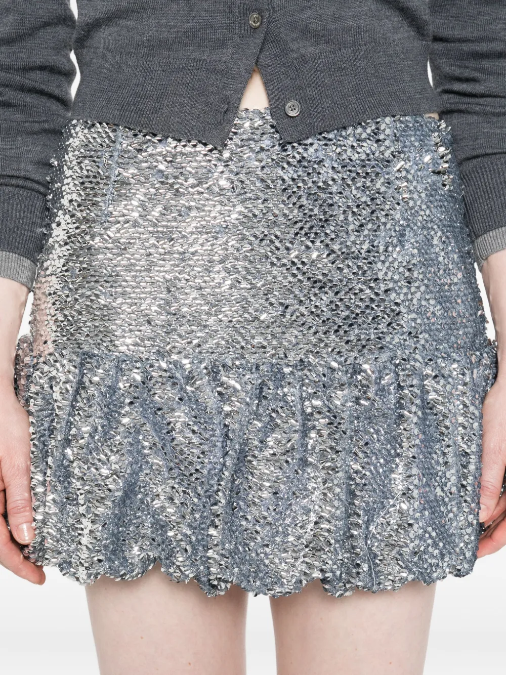 16arlington Sequinned Bubble-hem Mini Skirt In Burgundy