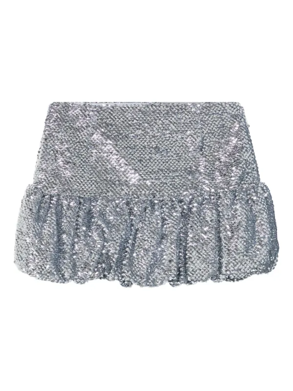 16Arlington Sequinned Bubble-hem Mini Skirt in Silver