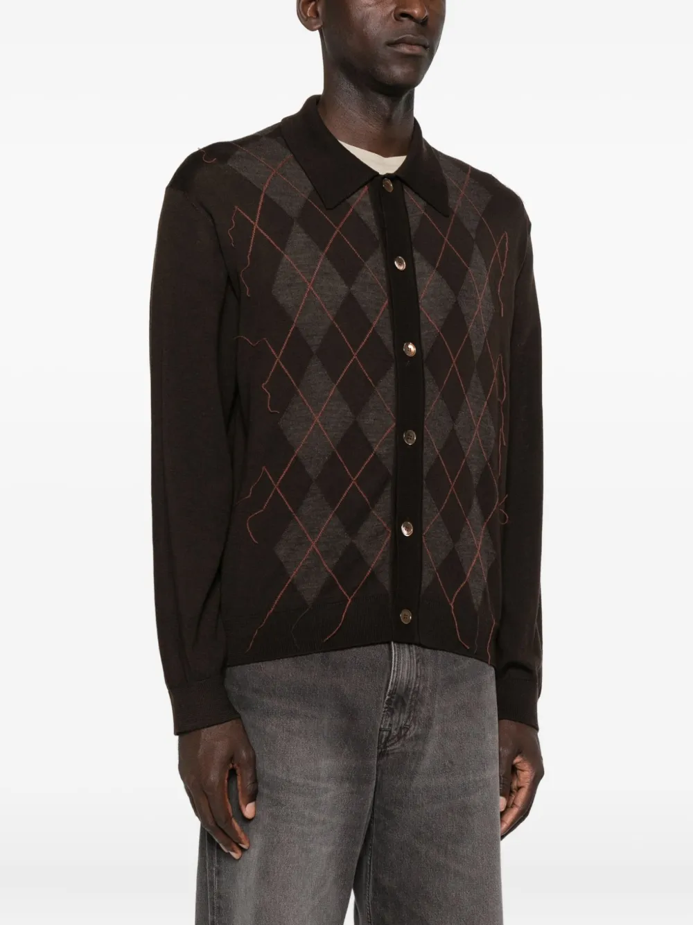 Our Legacy Mens Pub Argyle Evening Diamond-stitch Wool Polo Shirt In Brown