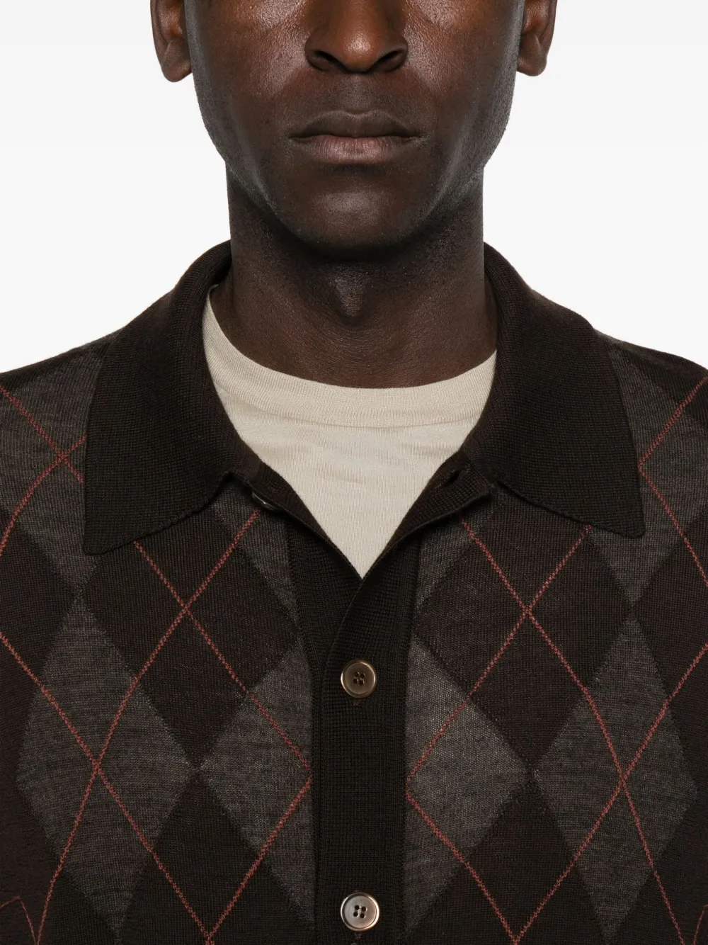 Our Legacy Mens Pub Argyle Evening Diamond-stitch Wool Polo Shirt In Brown