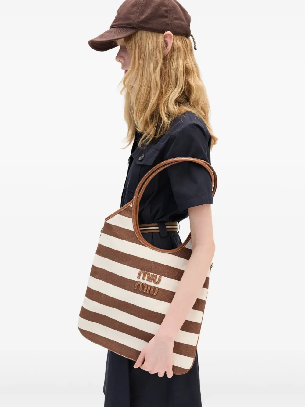Miu Ivy gestreepte shopper Bruin