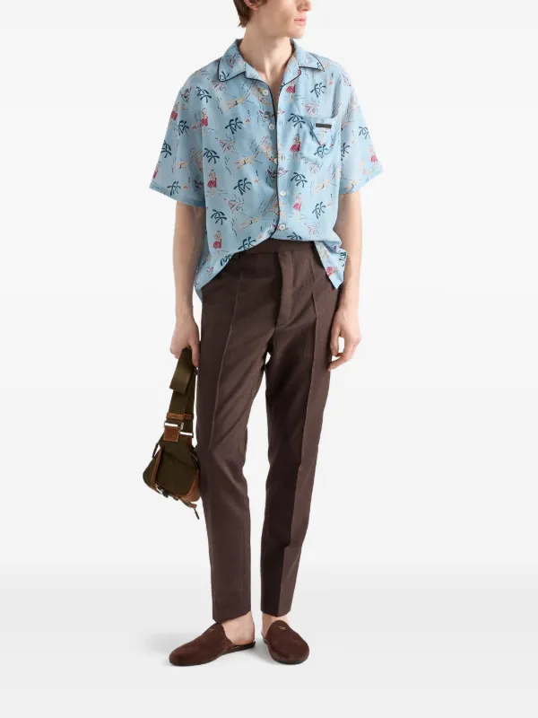 Prada graphic-print Bowling Shirt | Blue | FARFETCH