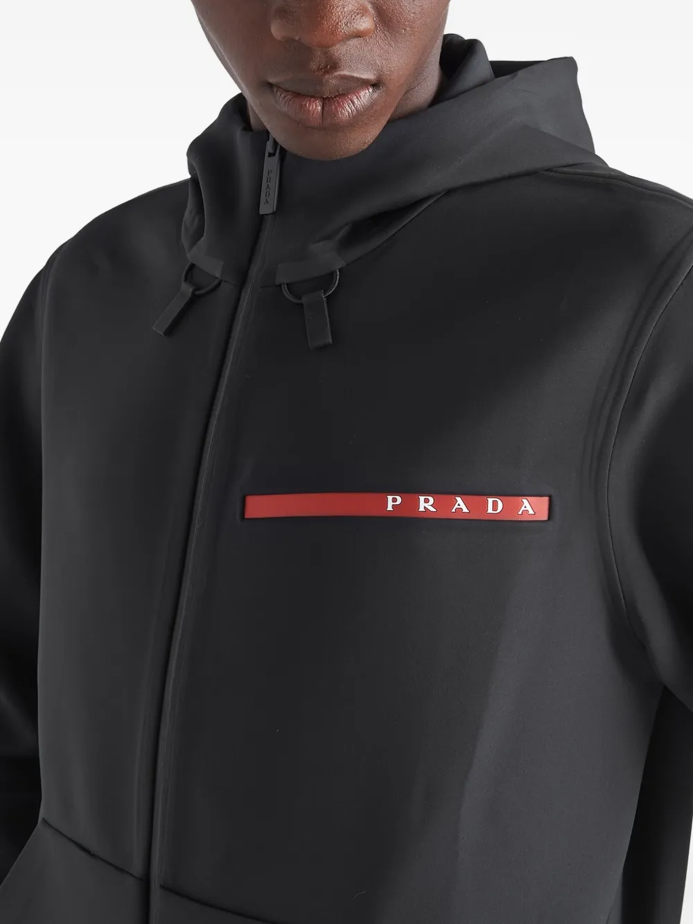 Prada Logo zip-up Hoodie | Black | FARFETCH