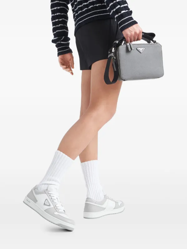 Prada logo-plaque Panelled Sneakers | White | FARFETCH