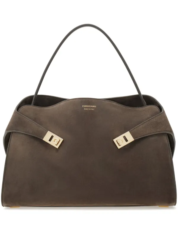 【FERRAGAMO】関税込☆Hug スエード ハンドバッグ ブラウン Ferragamo Hug スエード ハンドバッグ | ブラウン | FARFETCH JP