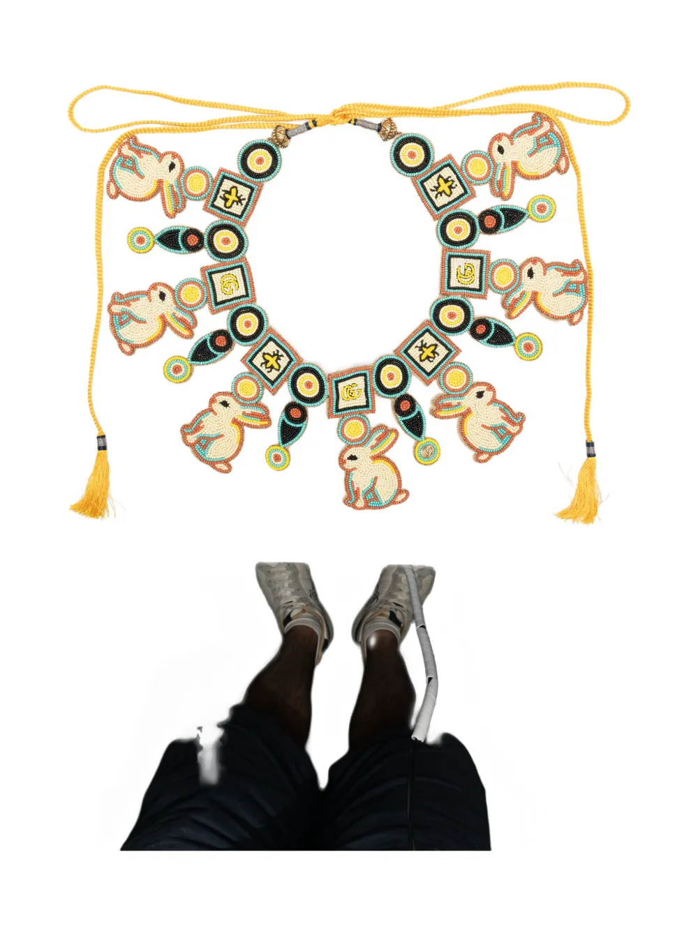 Pre-owned Gucci 2020s Rabbit-motif Beaded Necklace In Gold