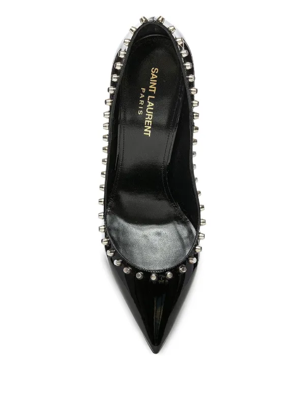 Saint Laurent 105mm Zoe Patent Leather Studded Pumps | Black