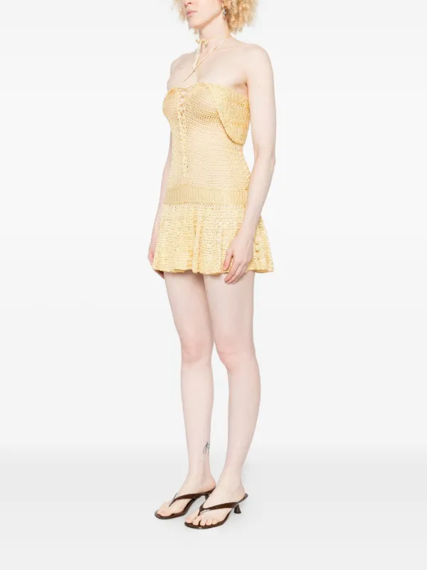 Judy Turner Danae off-shoulder Crochet Mini Dress | Yellow | FARFETCH