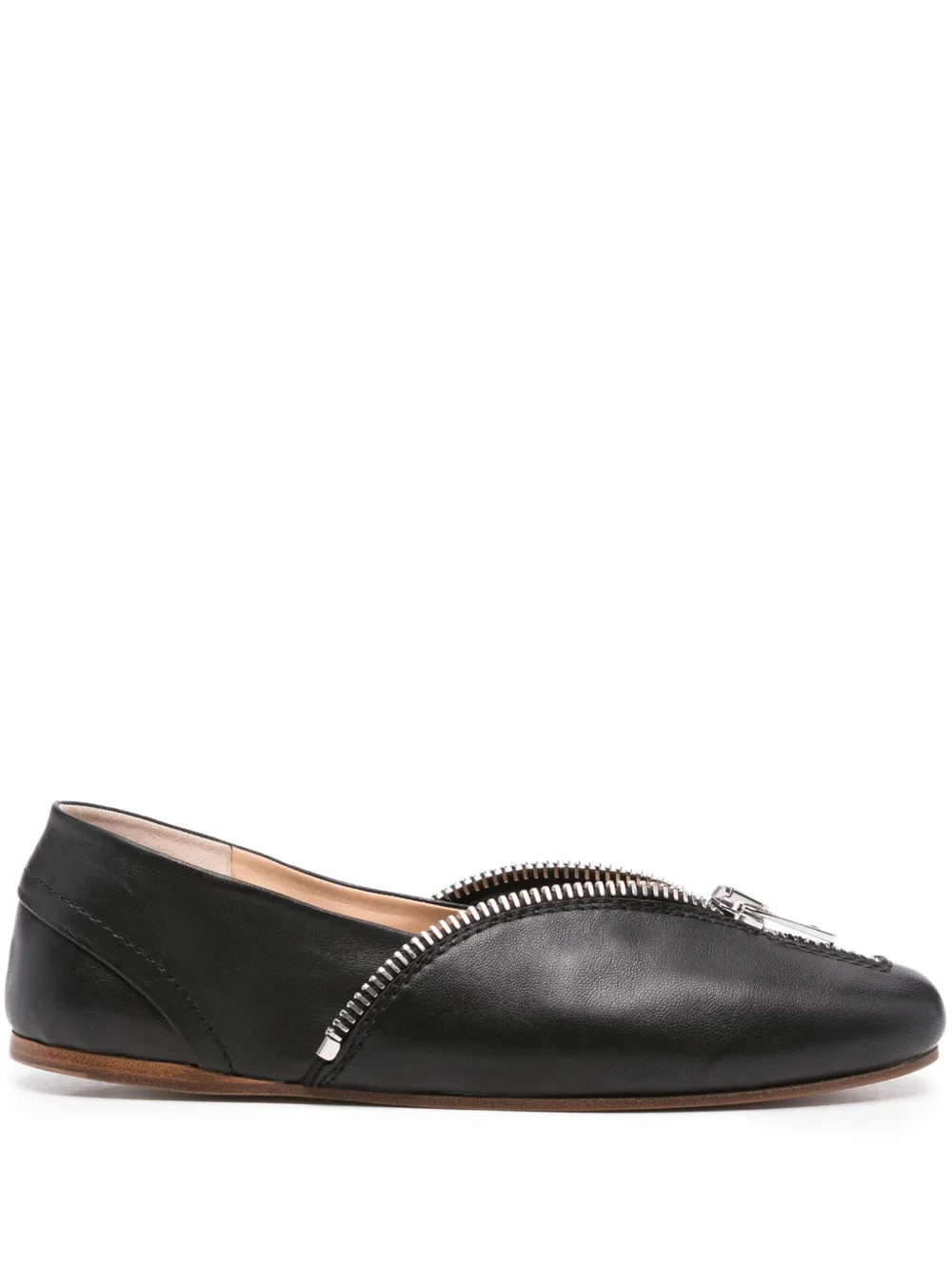 JW Anderson zip-detail leather ballet flats Zwart