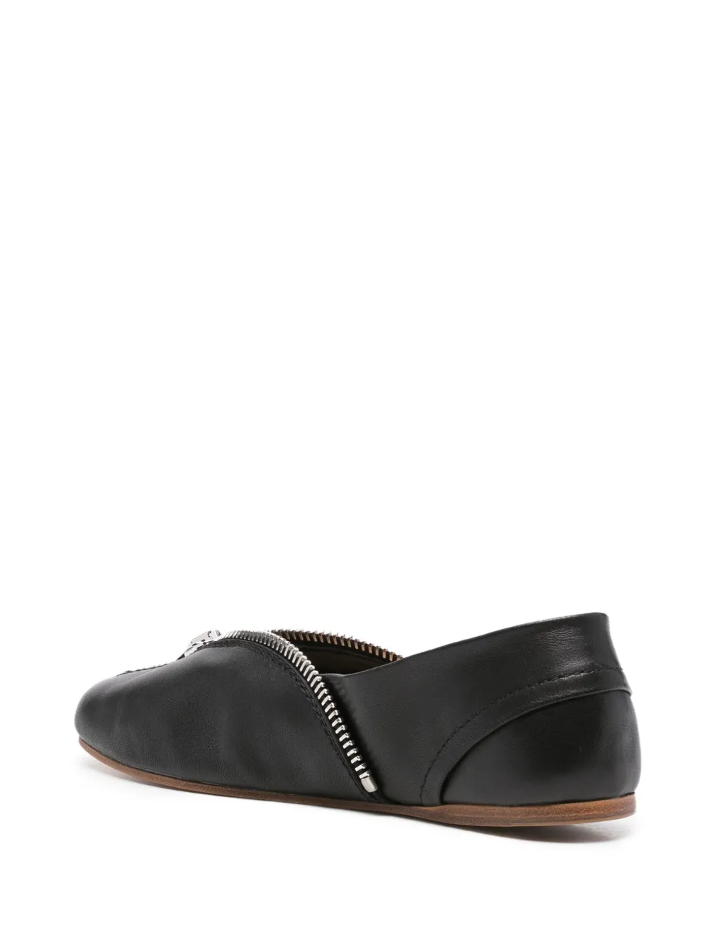 JW Anderson zip-detail leather ballet flats Black