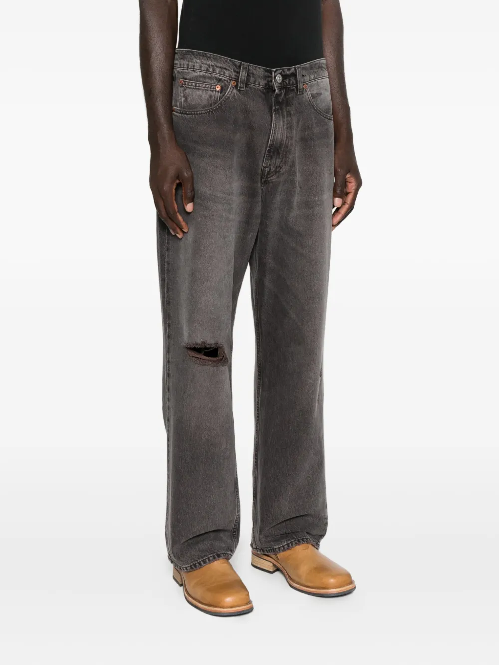 Our Legacy Straight Leg Distressed Five-pocket Jeans In Brown