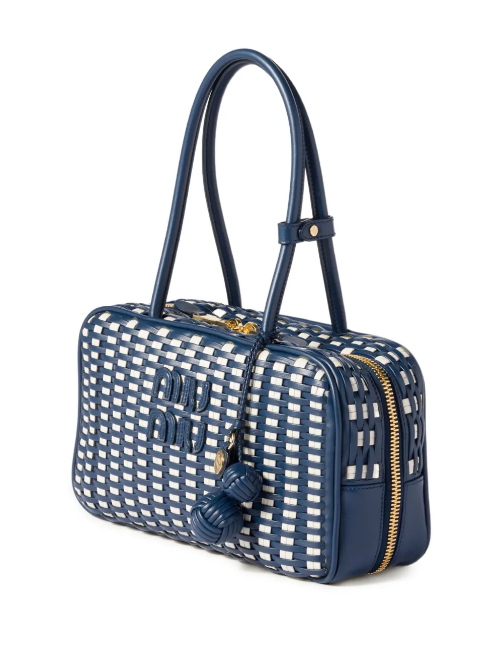 Miu Beau schoudertas met geweven design Blauw