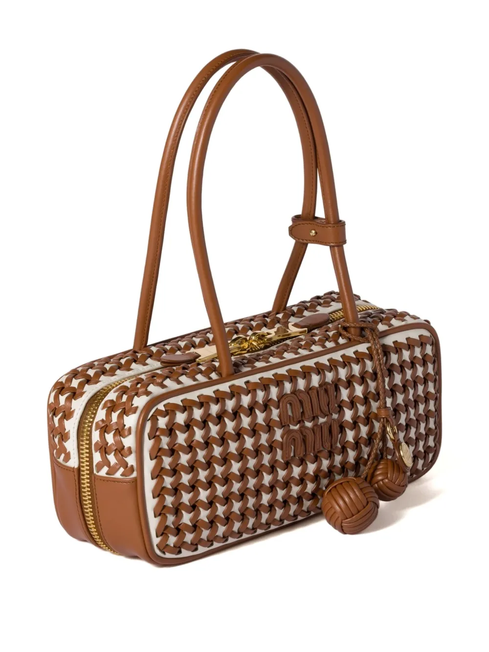 Miu Beau geweven leren shopper Bruin