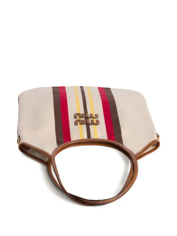 Miu Miu Ivy ストライプ ハンドバッグ Miu Miu Ivy Striped Tote Bag | Neutrals | FARFETCH