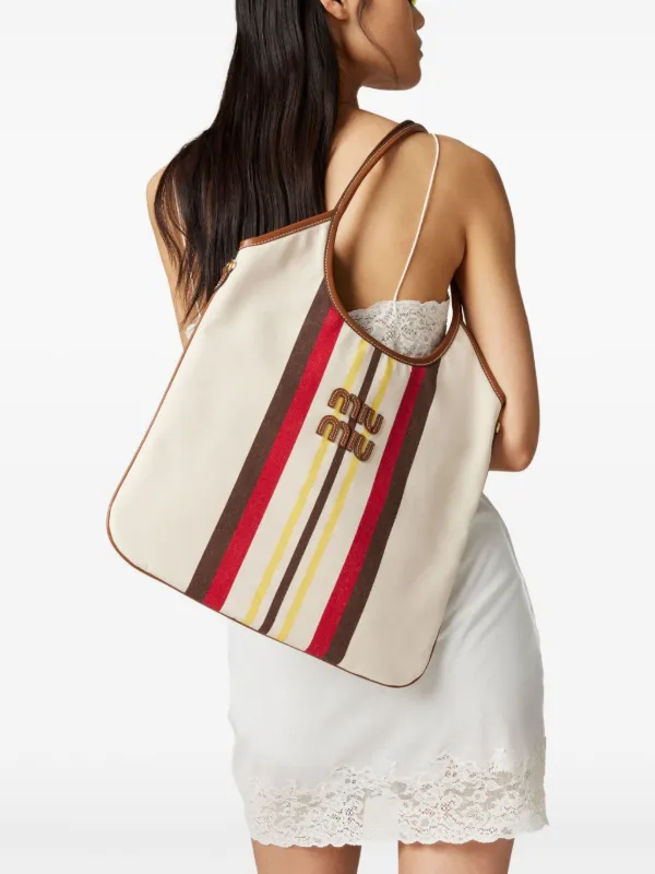 Miu Miu Ivy ストライプ ハンドバッグ Miu Miu Ivy Striped Tote Bag | Neutrals | FARFETCH