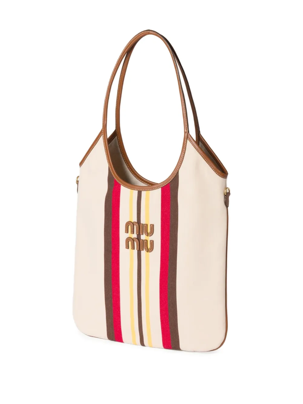 Miu Ivy gestreepte shopper Beige