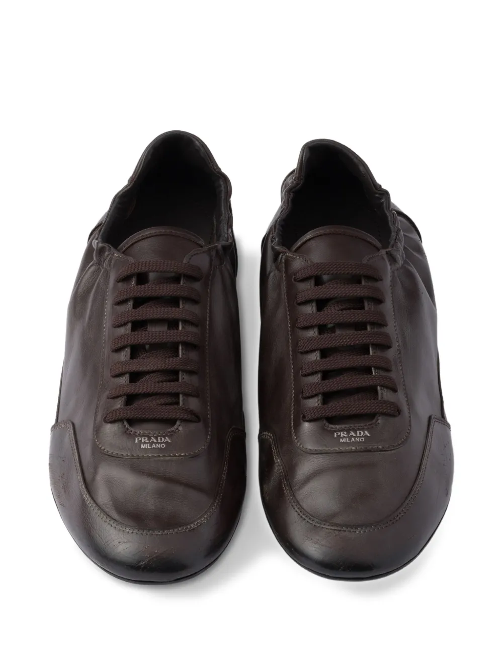 Prada Collapse leather lace-up sneakers Brown