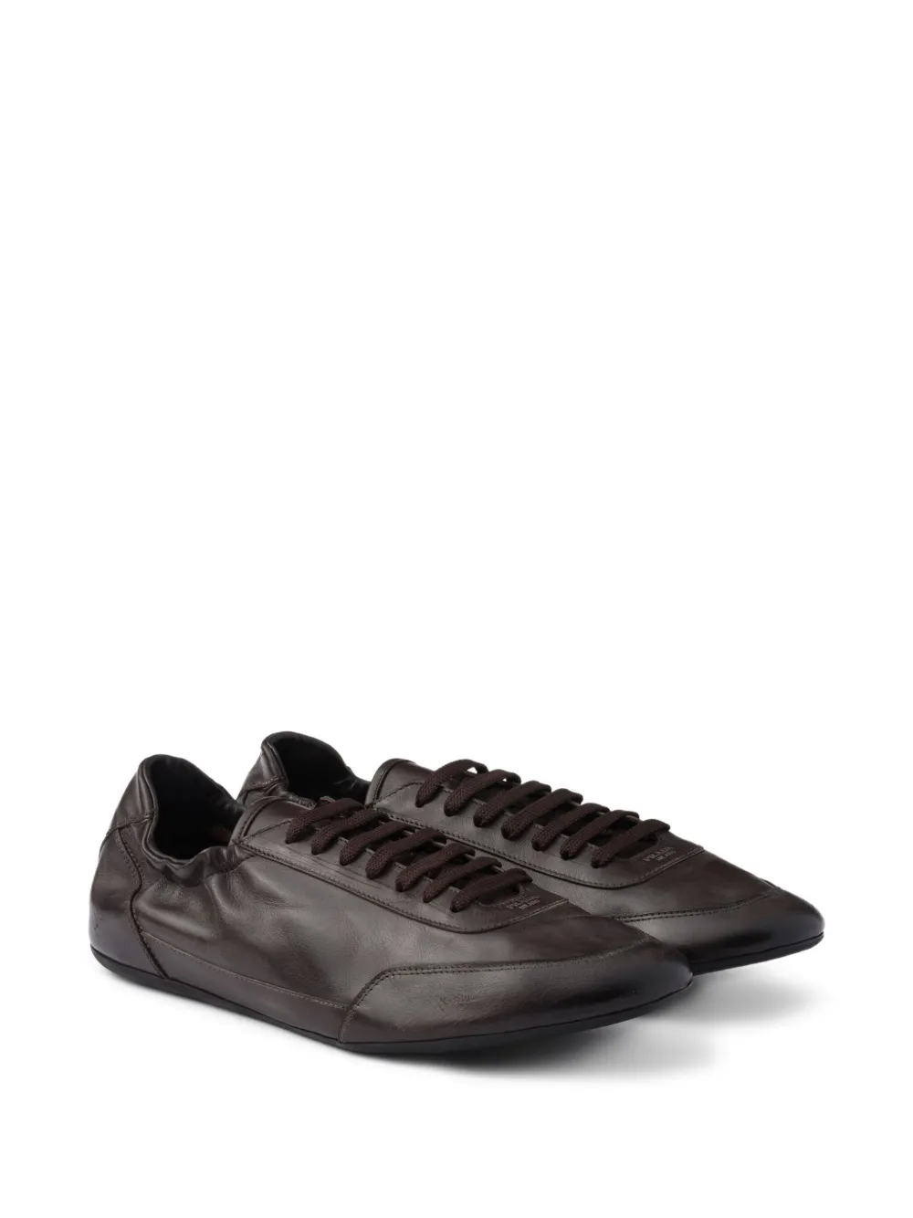 Prada Collapse leather lace-up sneakers Brown