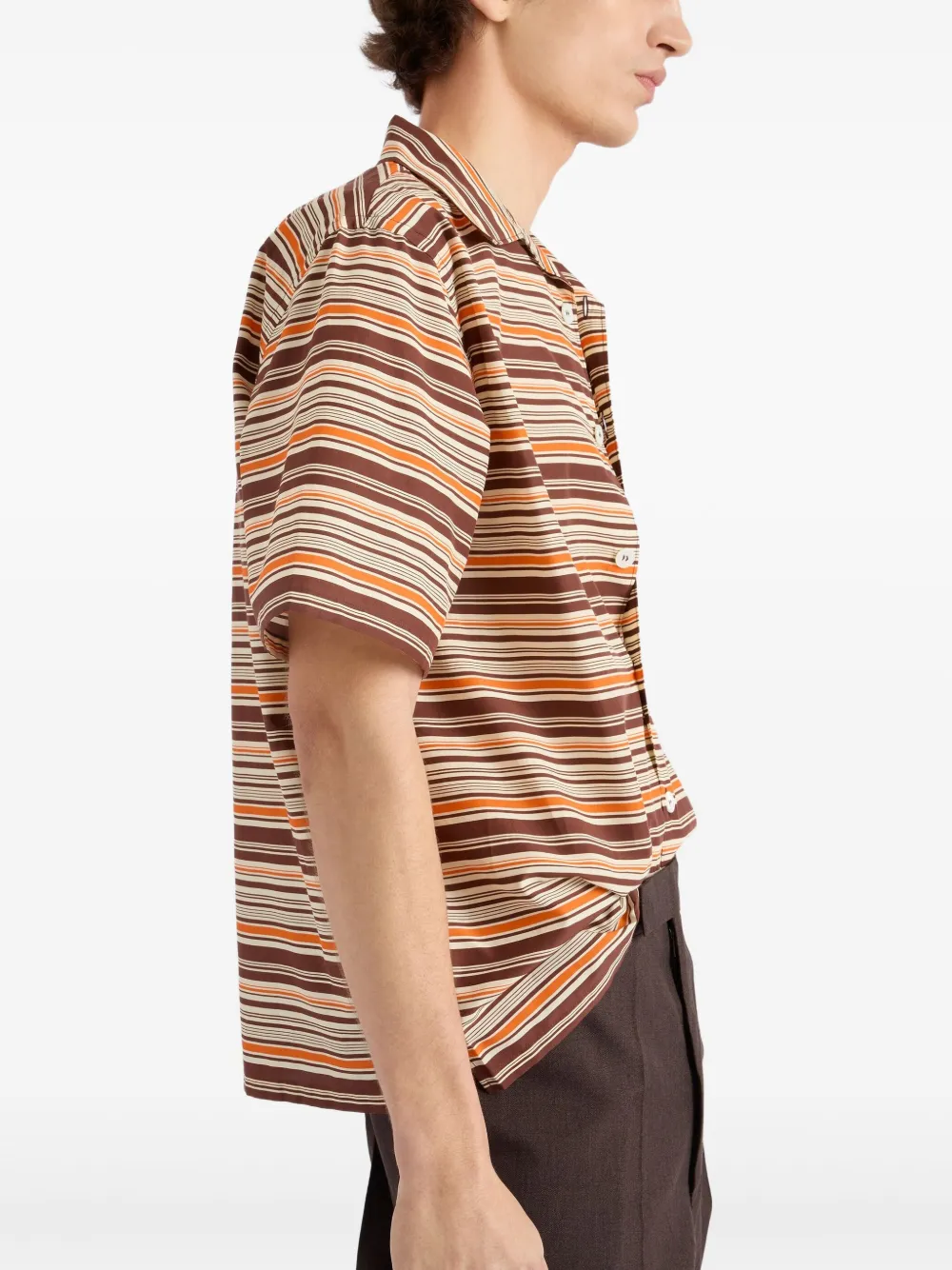 Prada Gestreept bowlingshirt Bruin