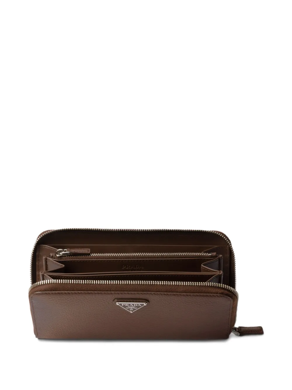 Prada Leren portemonnee met rits en textuur Bruin