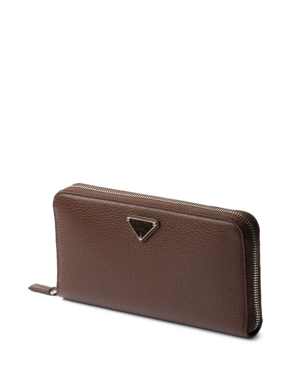 Prada Leren portemonnee met rits en textuur Bruin